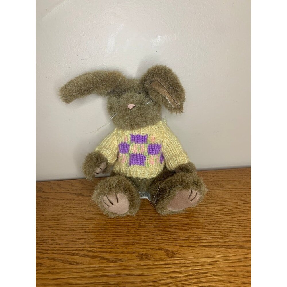 Vintage Easter Bunny Plush Rabbit Spring Sweater Flowers Chrisha Playful 1988